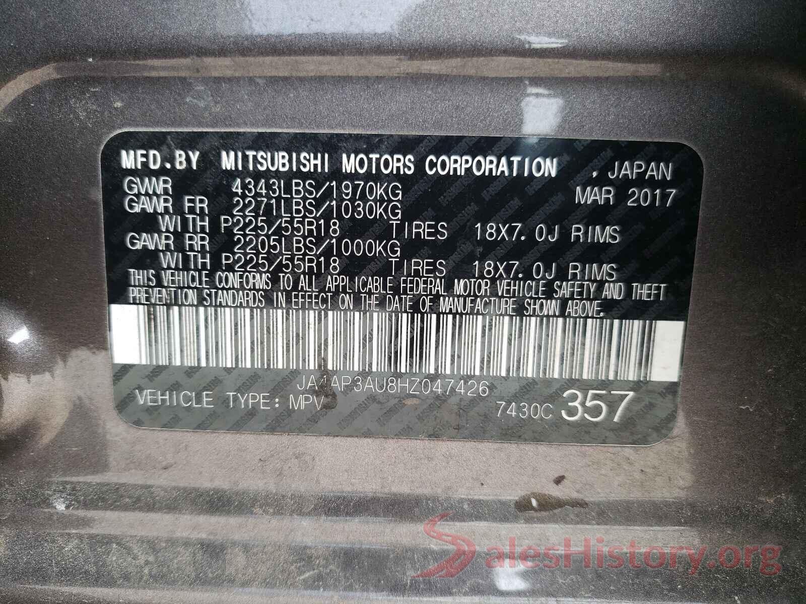 JA4AP3AU8HZ047426 2017 MITSUBISHI OUTLANDER