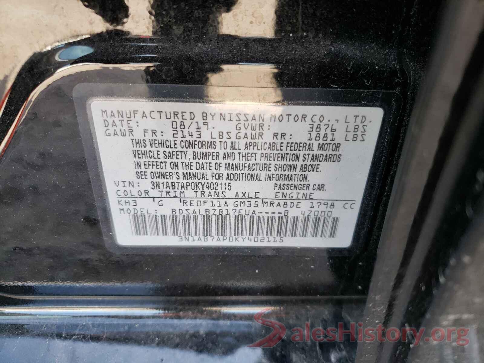 3N1AB7AP0KY402115 2019 NISSAN SENTRA