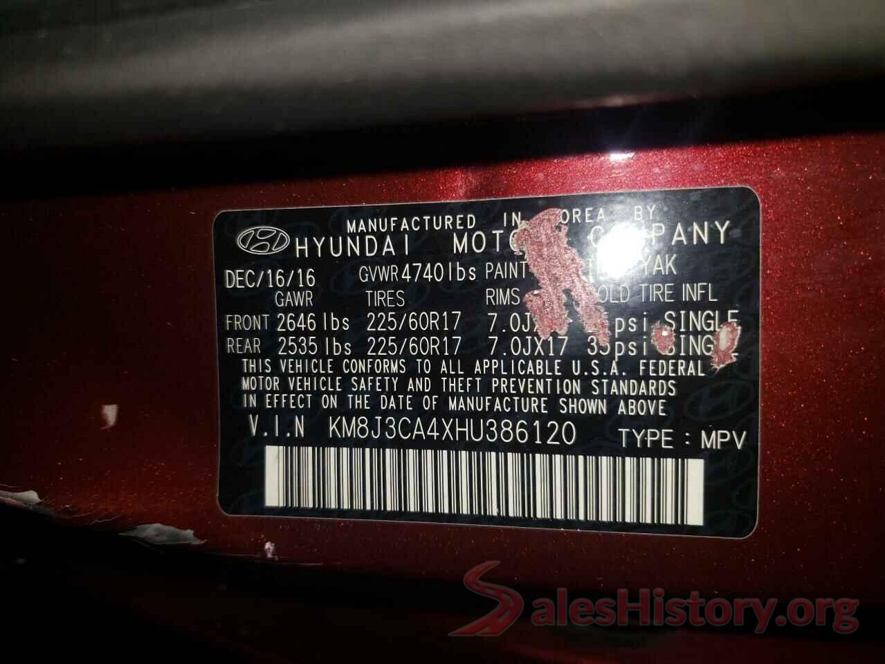 KM8J3CA4XHU386120 2017 HYUNDAI TUCSON