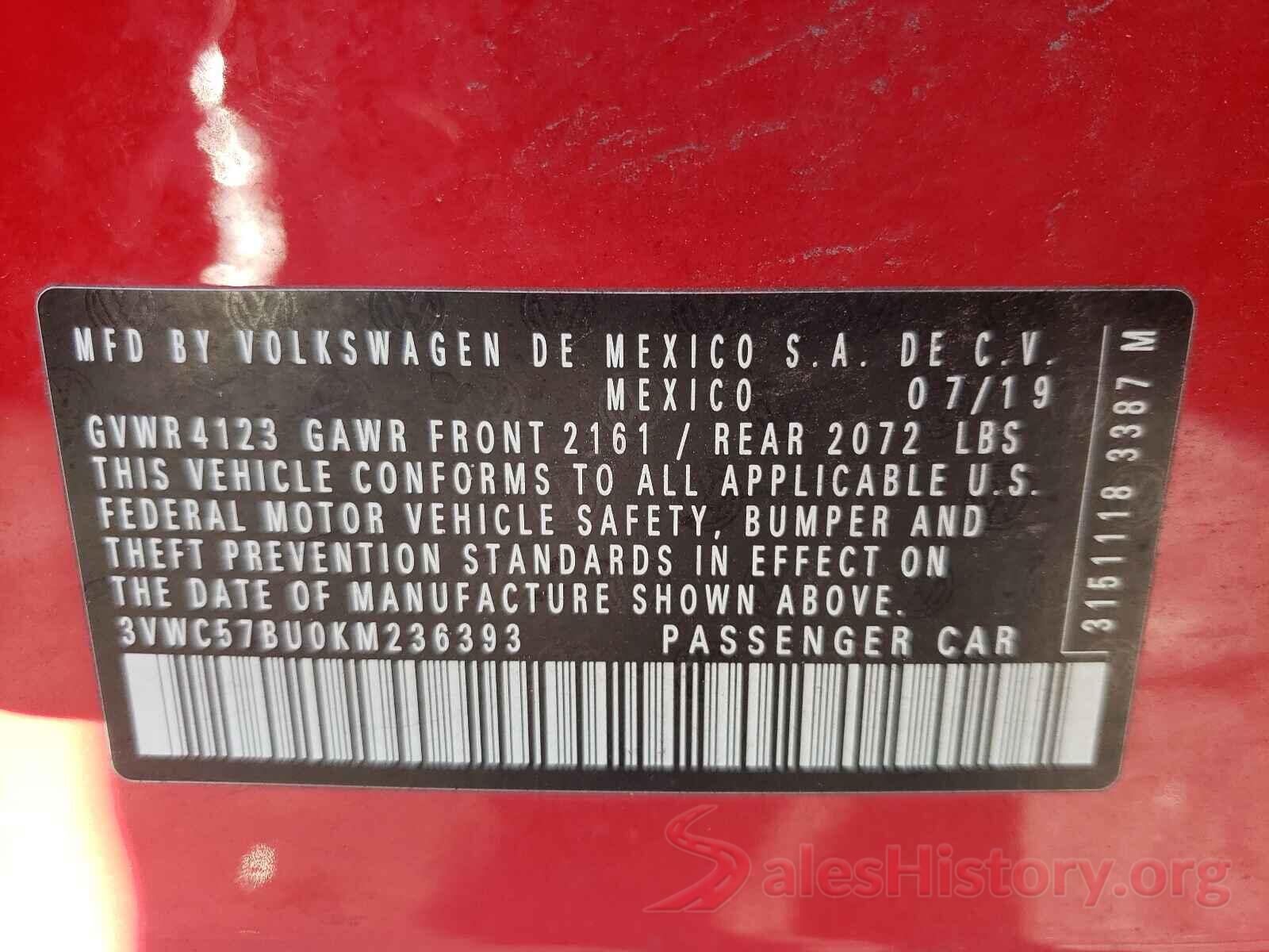 3VWC57BU0KM236393 2019 VOLKSWAGEN JETTA