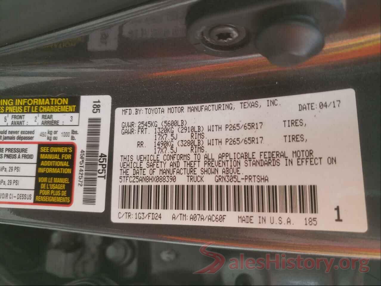 5TFCZ5AN8HX088390 2017 TOYOTA TACOMA