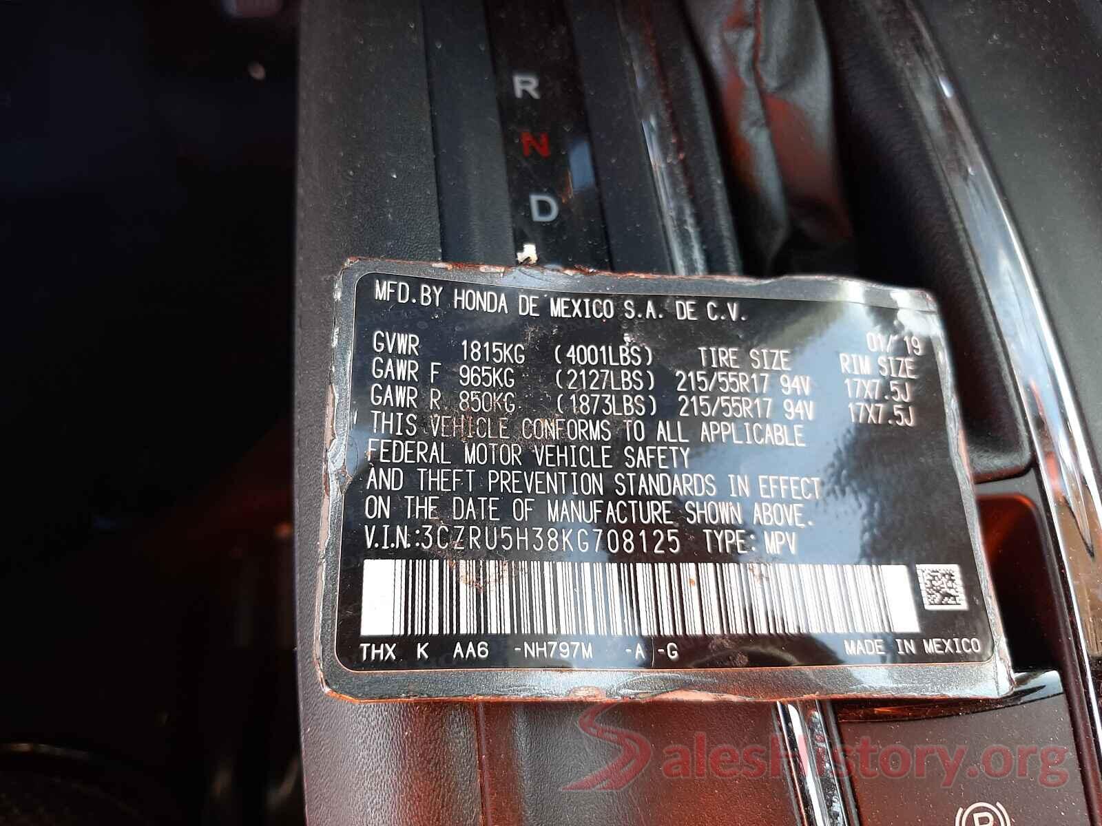 3CZRU5H38KG708125 2019 HONDA HR-V