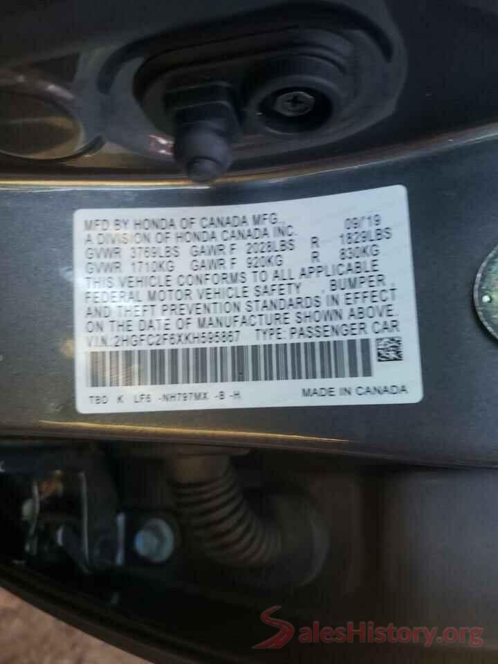 2HGFC2F6XKH595867 2019 HONDA CIVIC