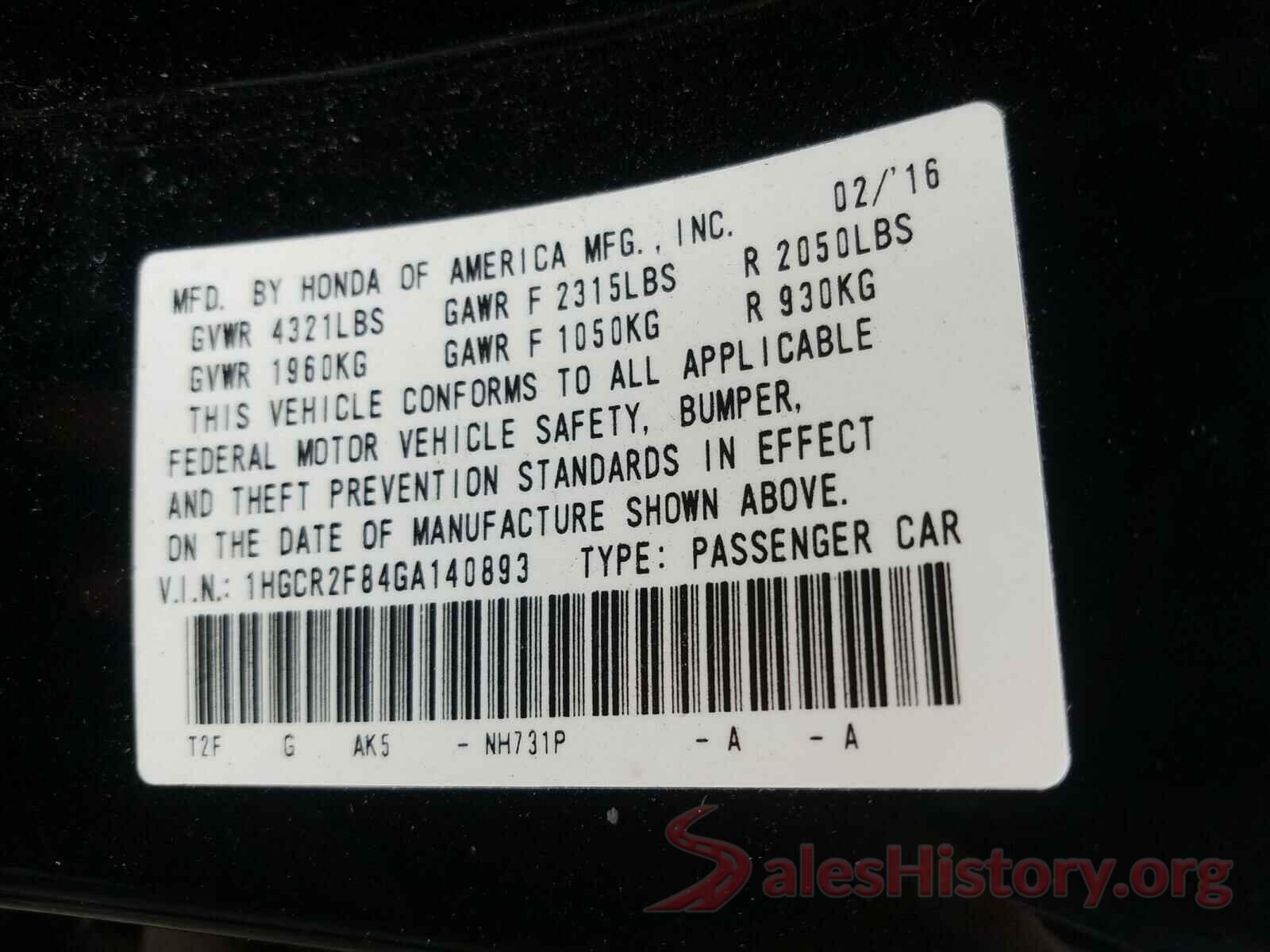 1HGCR2F84GA140893 2016 HONDA ACCORD