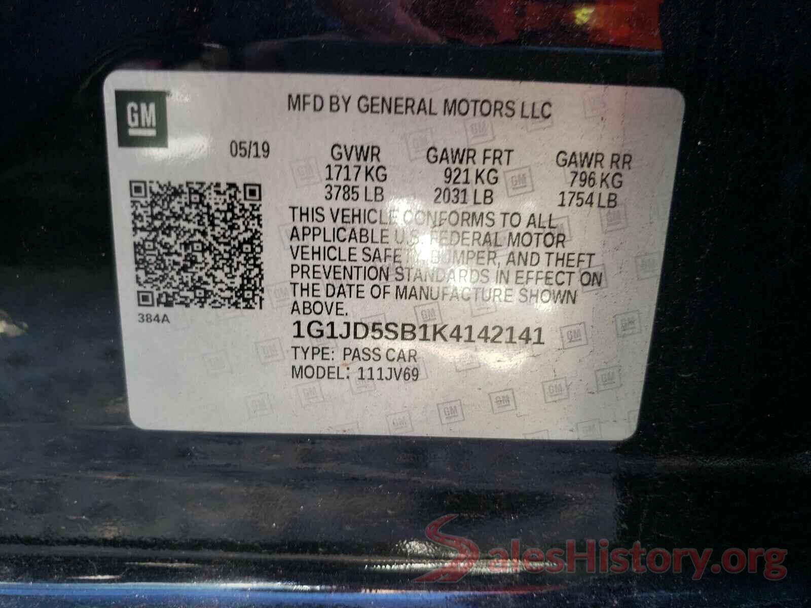 1G1JD5SB1K4142141 2019 CHEVROLET SONIC