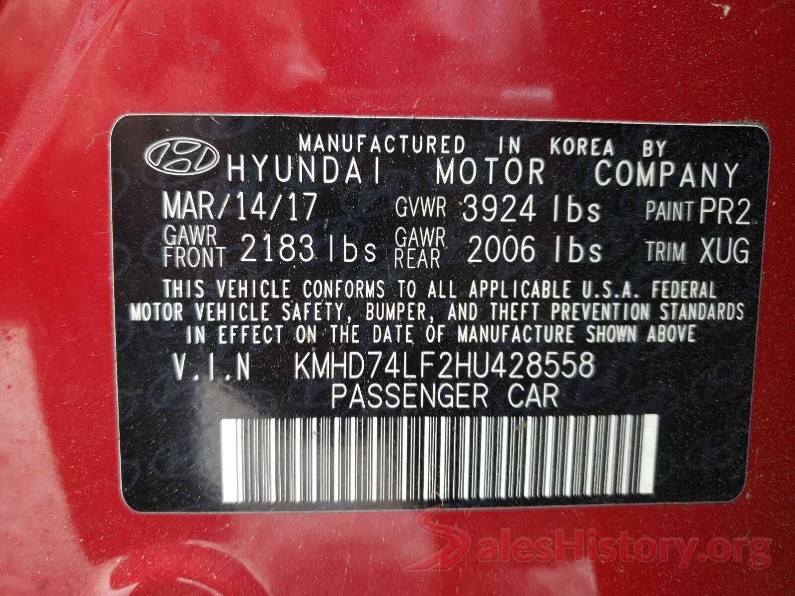 KMHD74LF2HU428558 2017 HYUNDAI ELANTRA