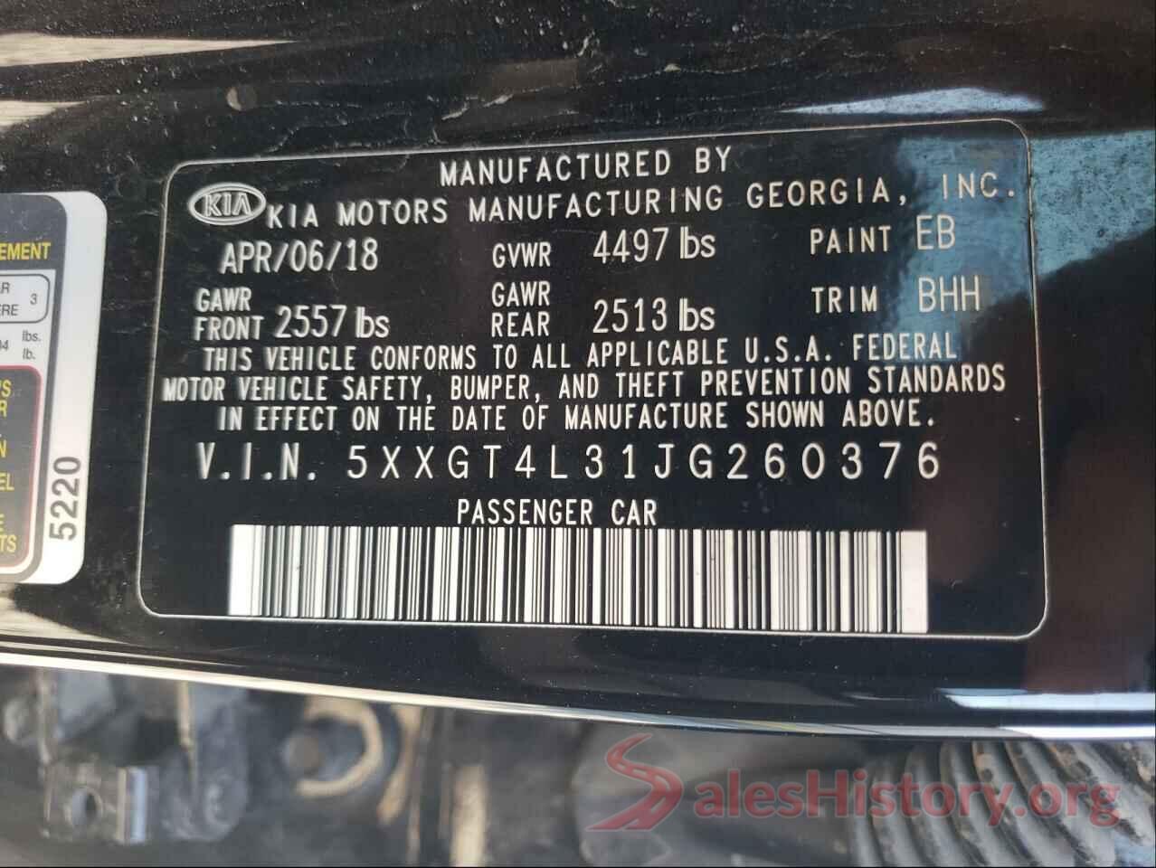 5XXGT4L31JG260376 2018 KIA OPTIMA