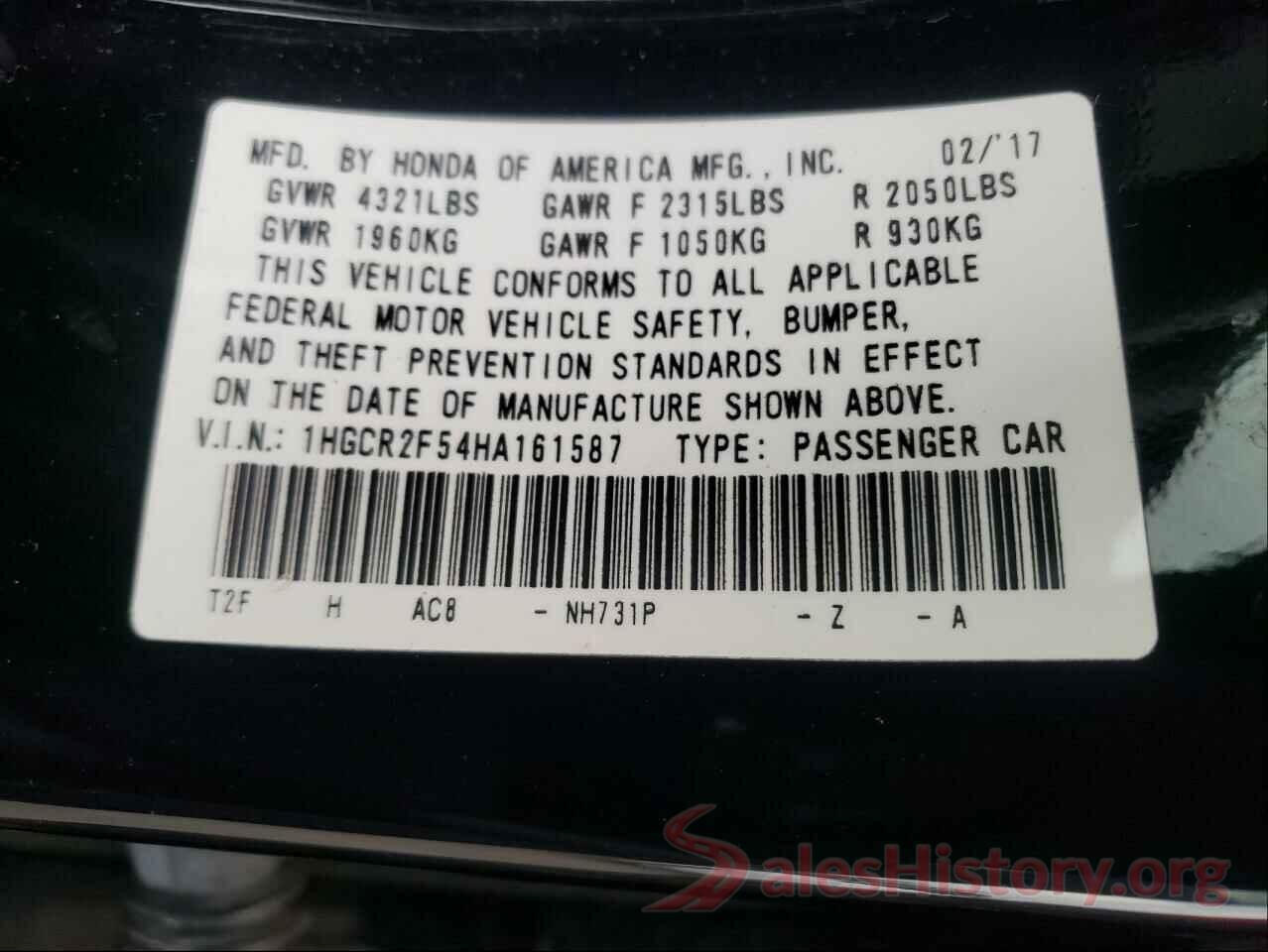 1HGCR2F54HA161587 2017 HONDA ACCORD