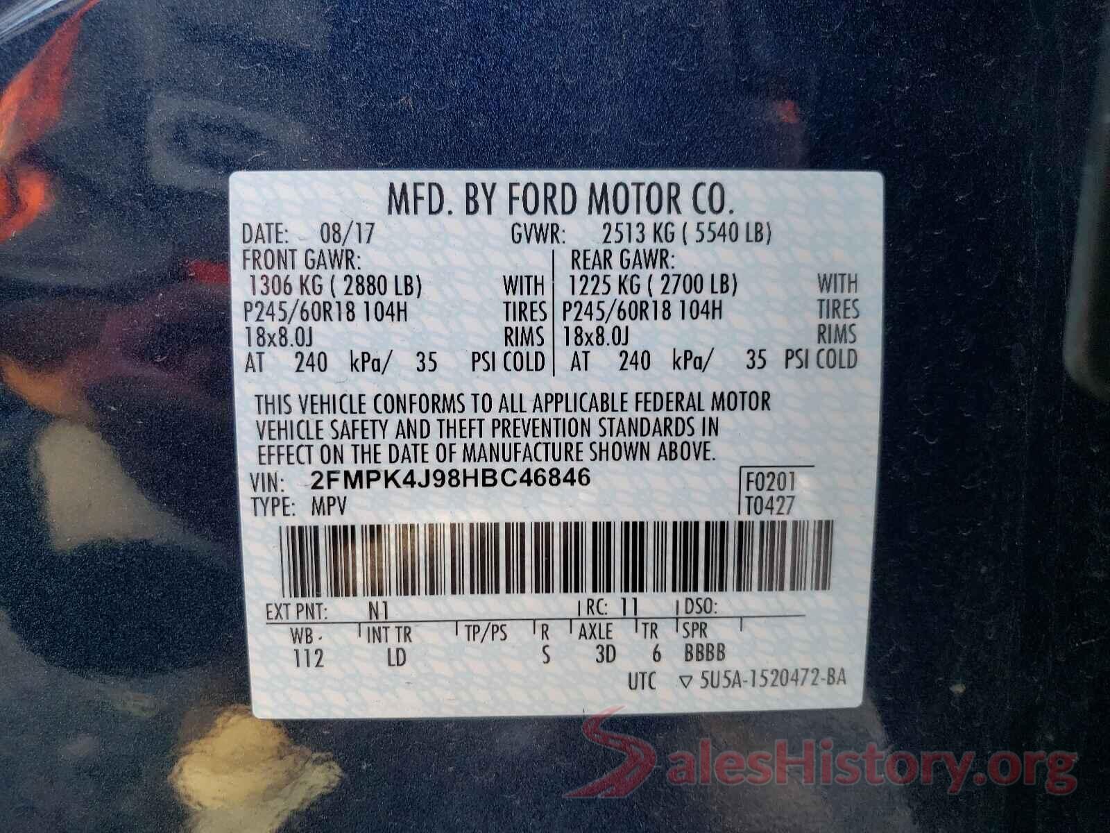 2FMPK4J98HBC46846 2017 FORD EDGE