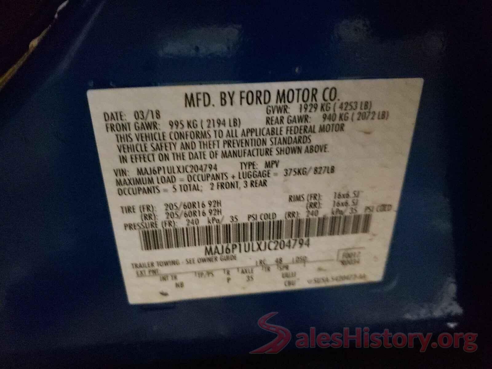 MAJ6P1ULXJC204794 2018 FORD ALL OTHER