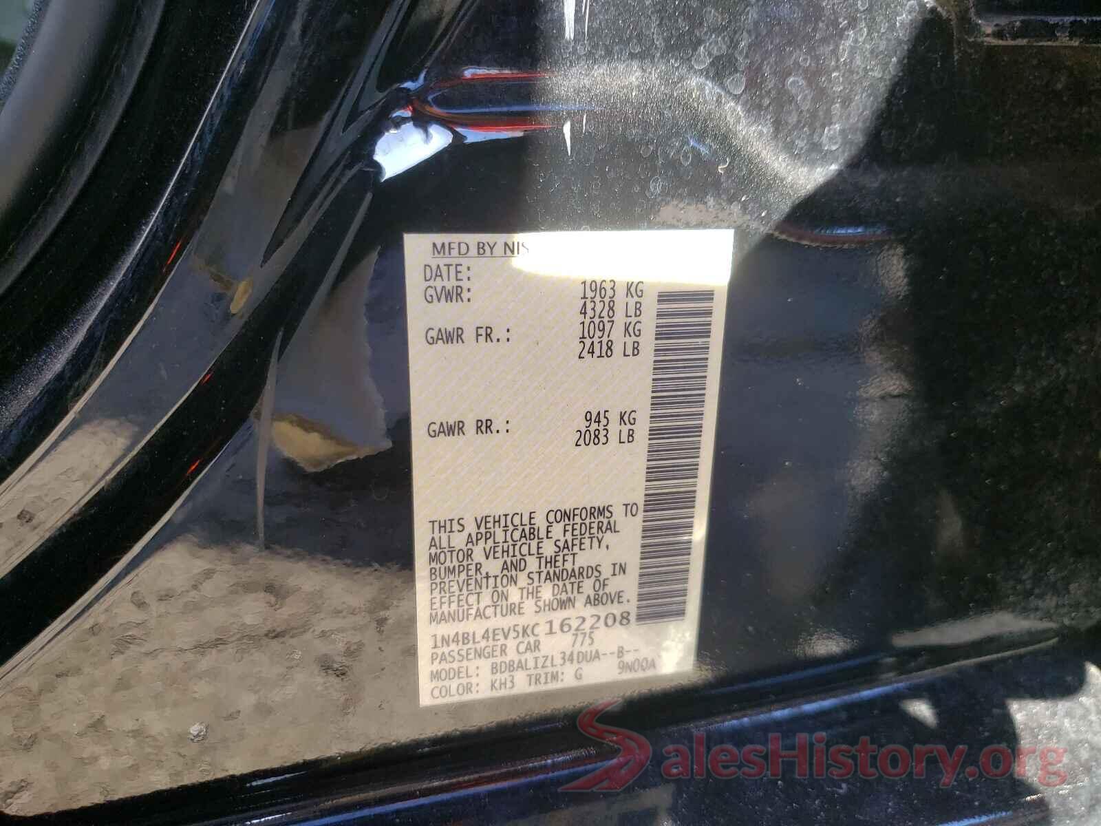 1N4BL4EV5KC162208 2019 NISSAN ALTIMA