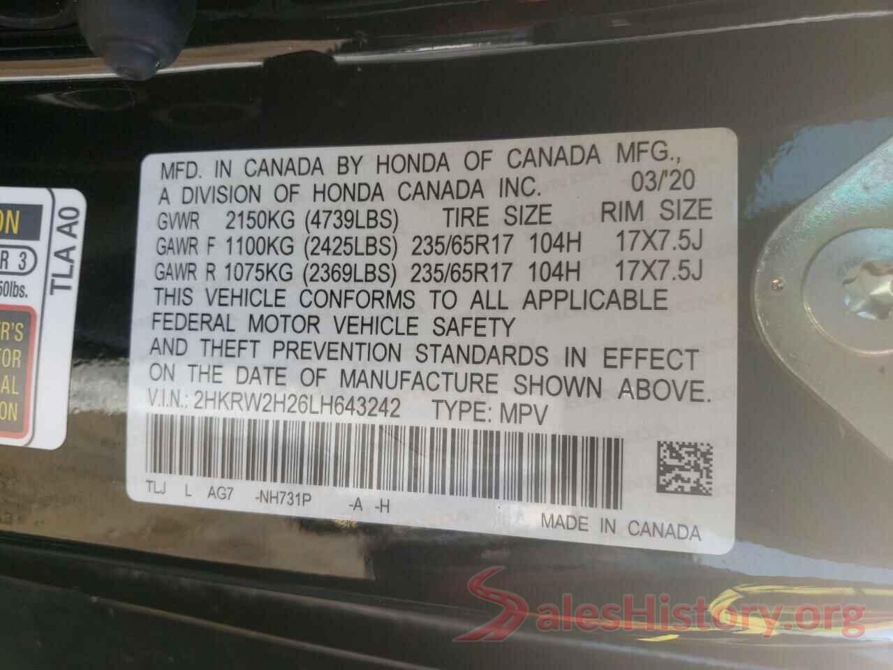 2HKRW2H26LH643242 2020 HONDA CRV