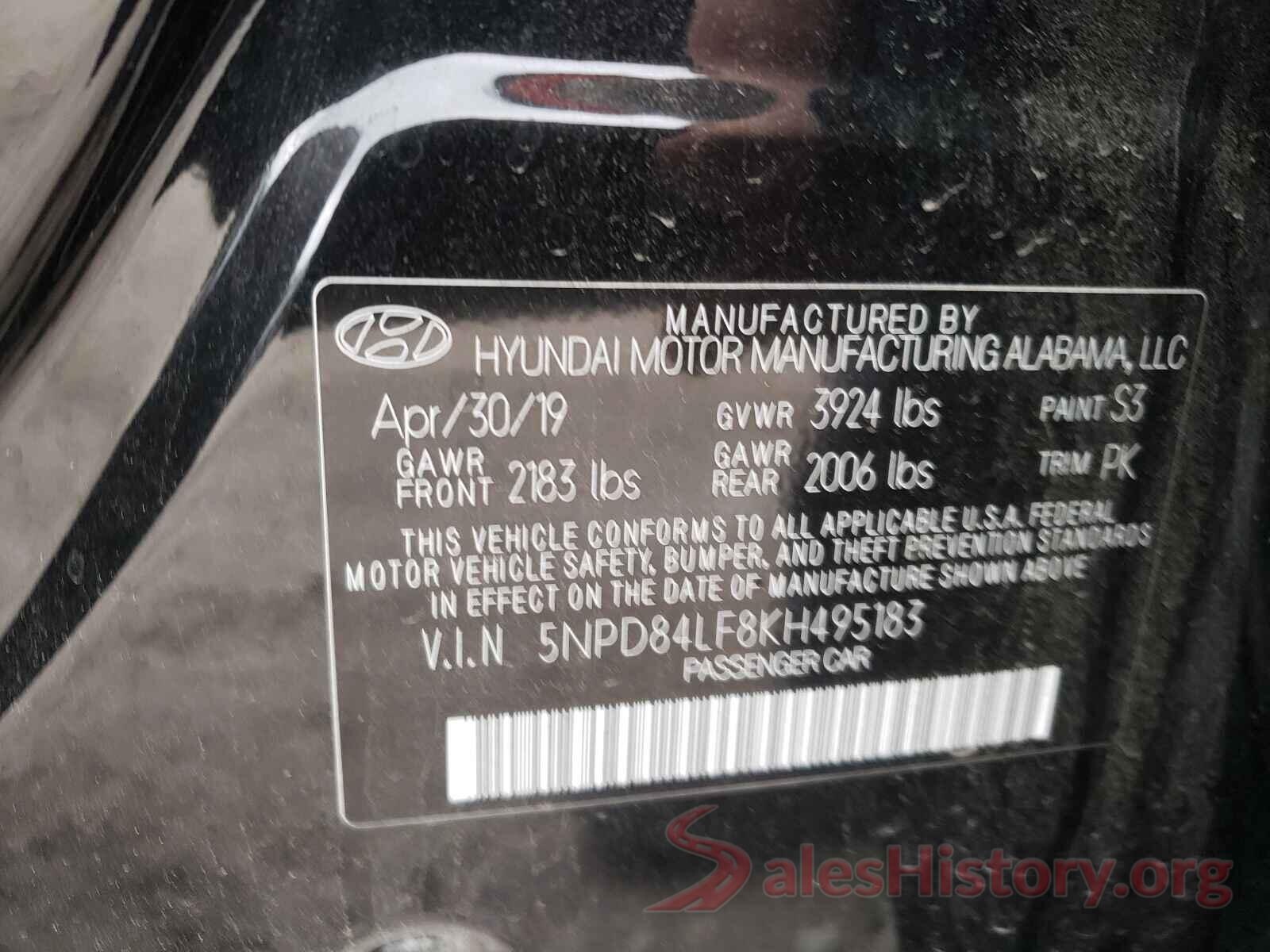 5NPD84LF8KH495183 2019 HYUNDAI ELANTRA