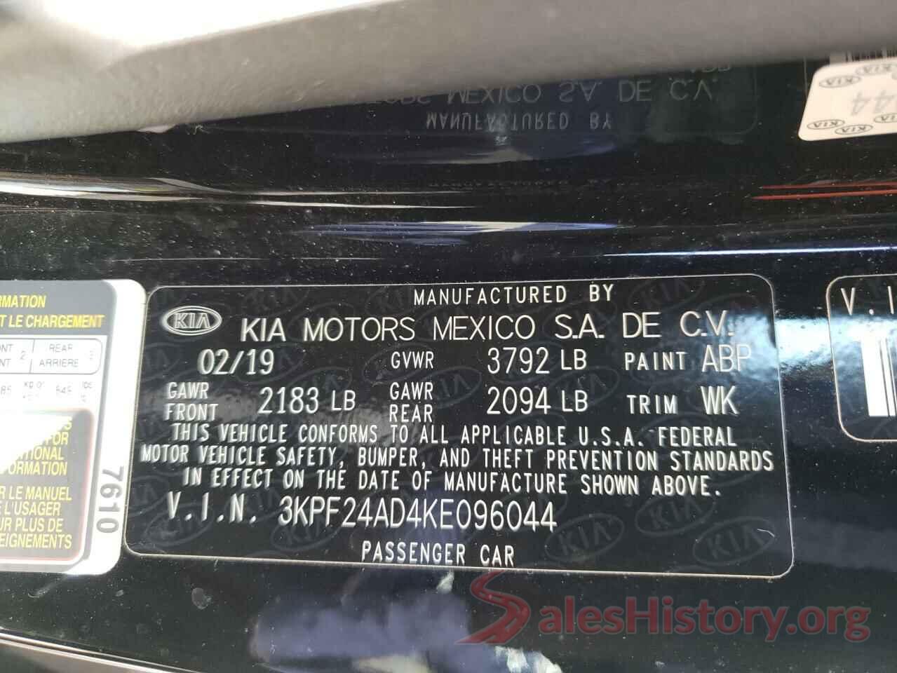 3KPF24AD4KE096044 2019 KIA FORTE