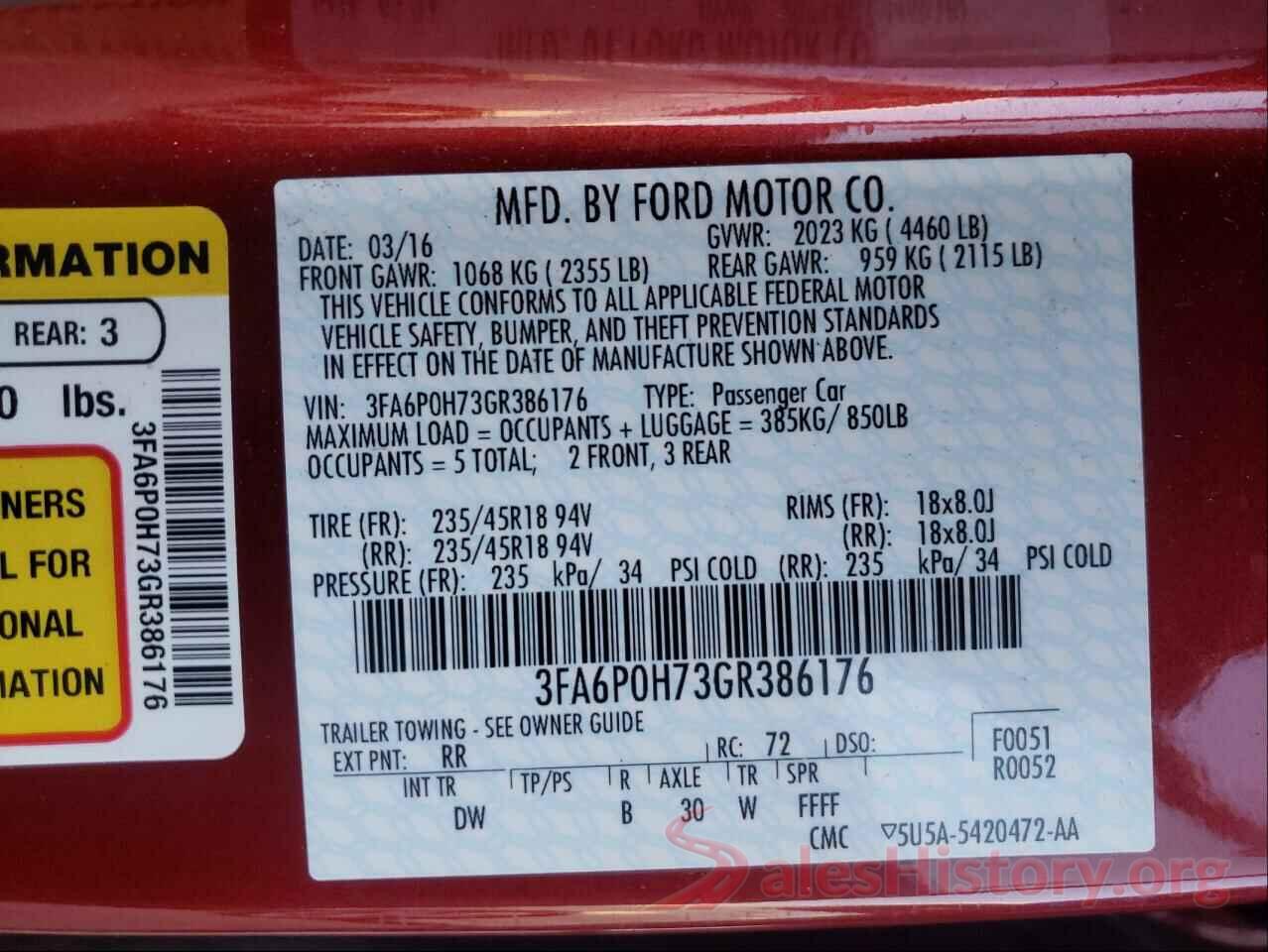 3FA6P0H73GR386176 2016 FORD FUSION