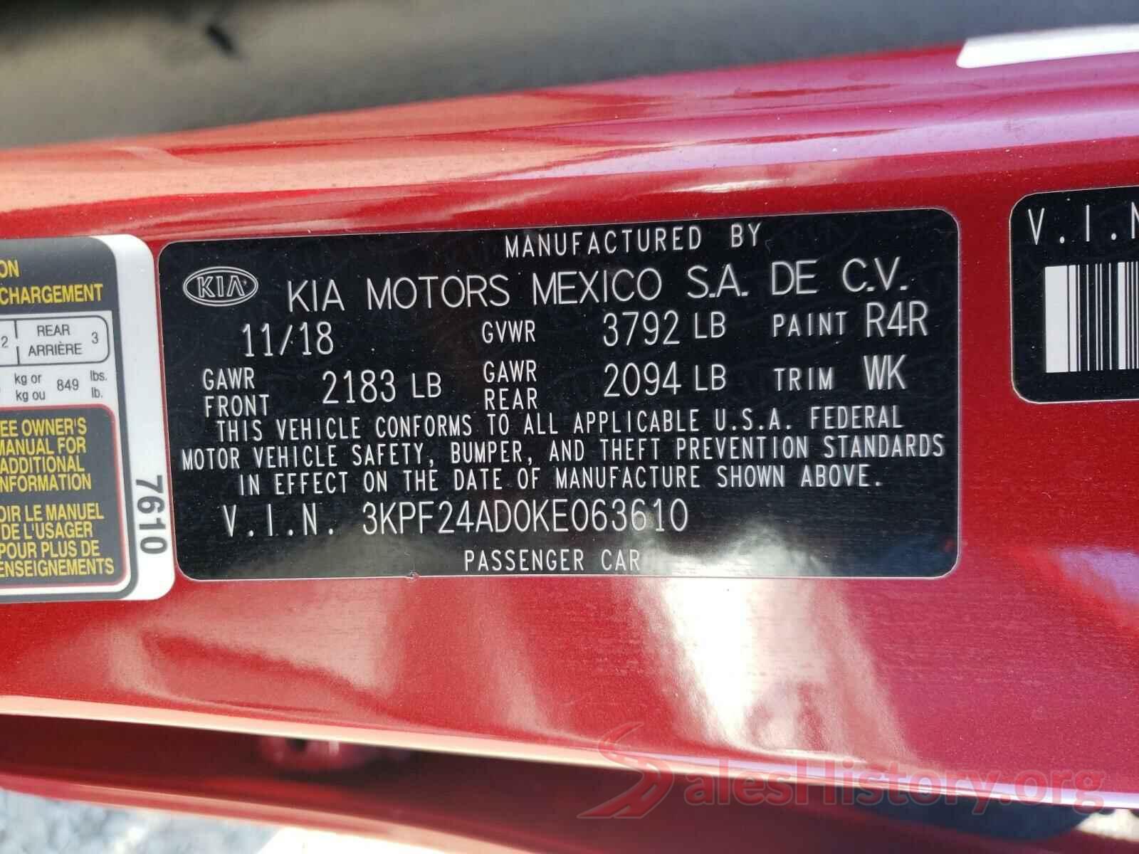 3KPF24AD0KE063610 2019 KIA FORTE