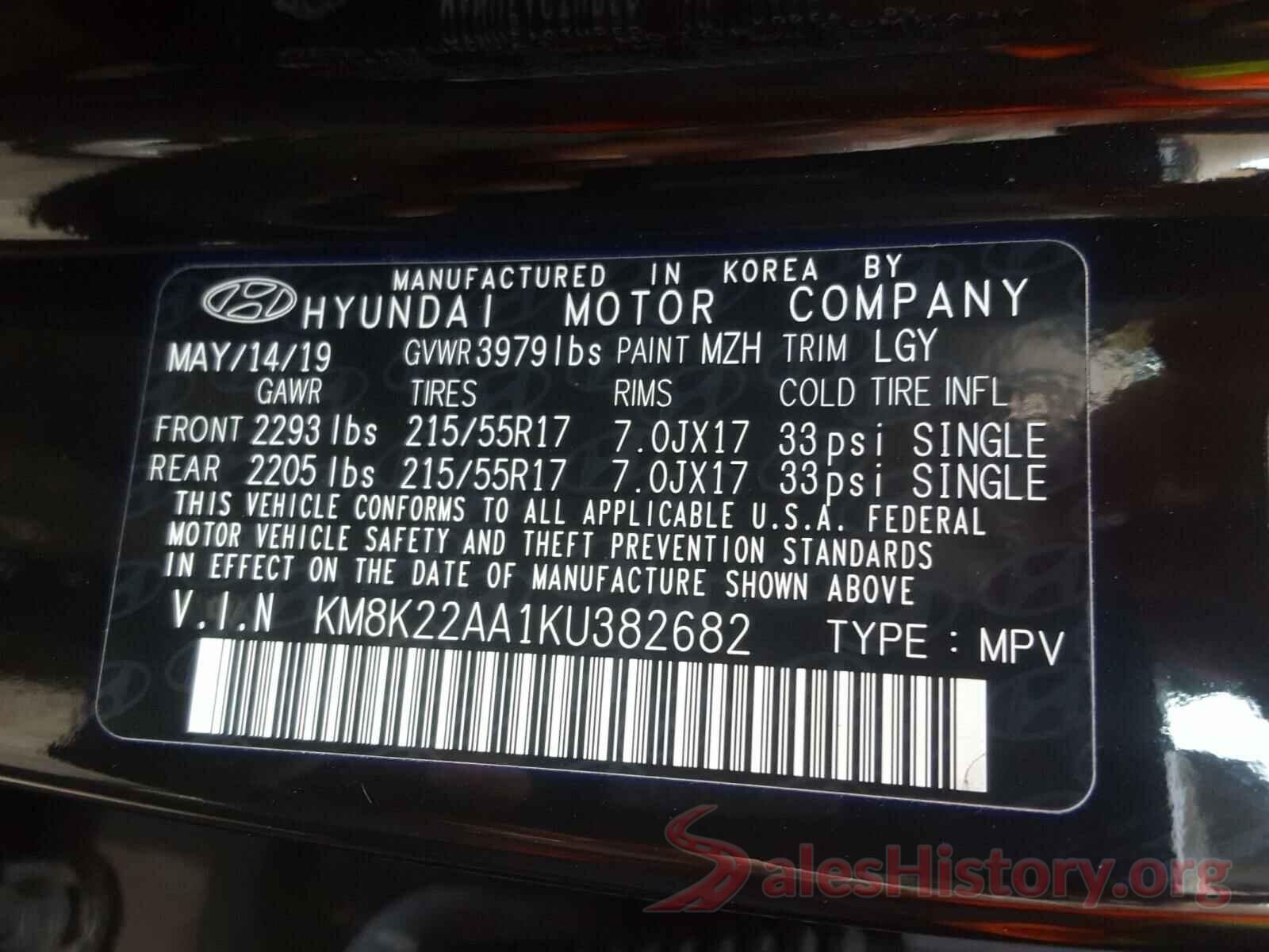 KM8K22AA1KU382682 2019 HYUNDAI KONA