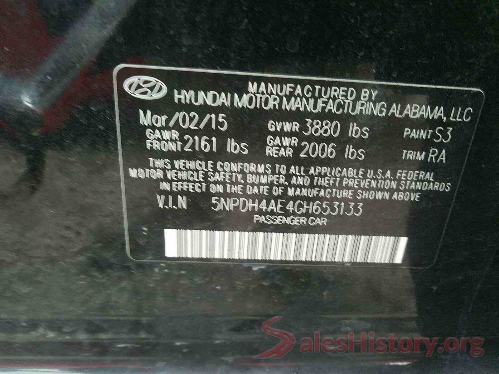 5NPDH4AE4GH653133 2016 HYUNDAI ELANTRA