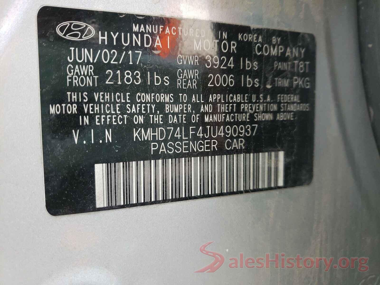 KMHD74LF4JU490937 2018 HYUNDAI ELANTRA