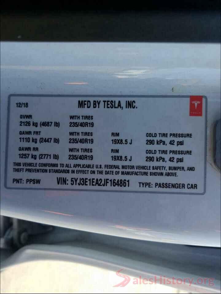 5YJ3E1EA2JF164861 2018 TESLA MODEL 3