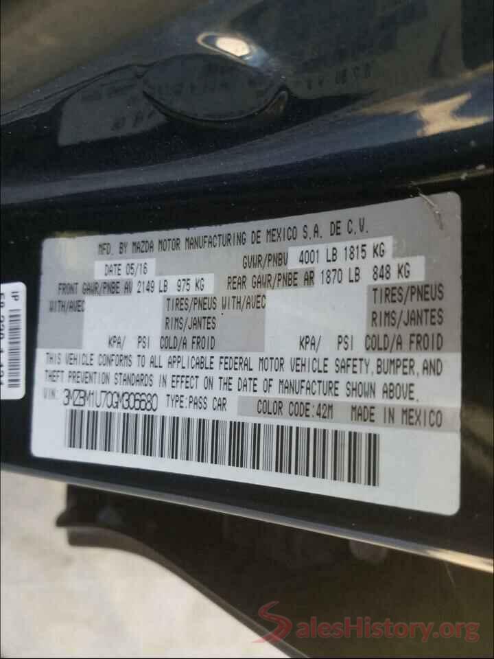 3MZBM1U70GM306680 2016 MAZDA 3