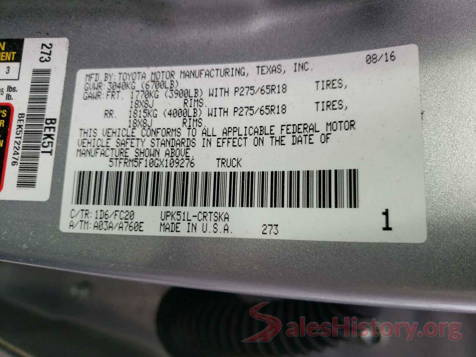 5TFRM5F10GX109276 2016 TOYOTA TUNDRA