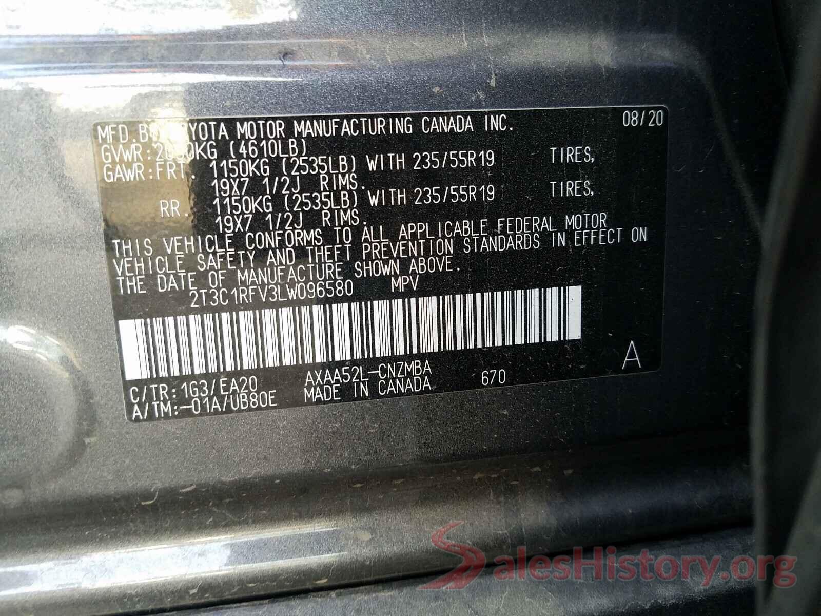 2T3C1RFV3LW096580 2020 TOYOTA RAV4