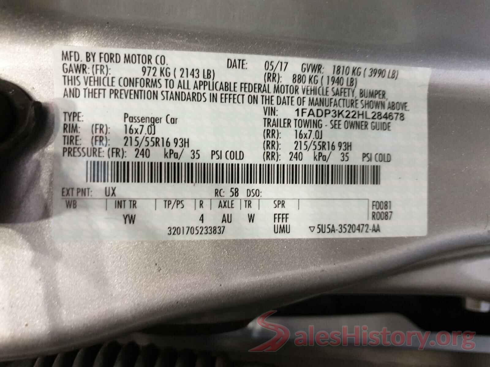 1FADP3K22HL284678 2017 FORD FOCUS