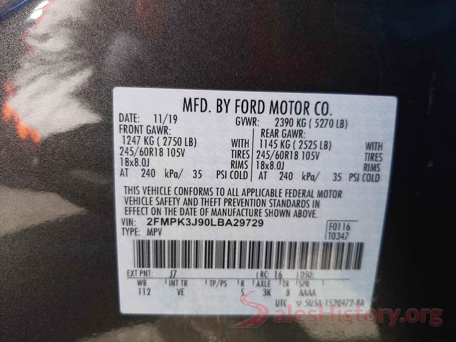 2FMPK3J90LBA29729 2020 FORD EDGE