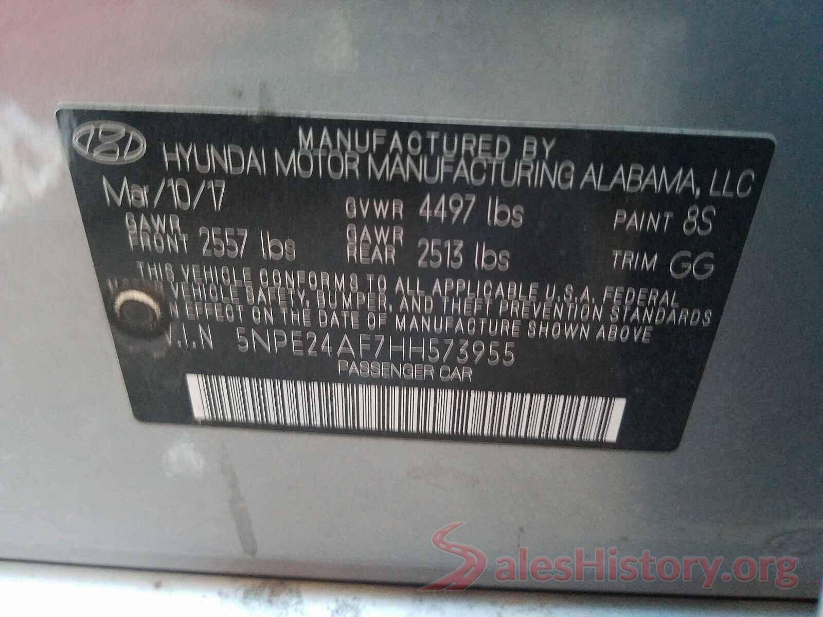 5NPE24AF7HH573955 2017 HYUNDAI SONATA