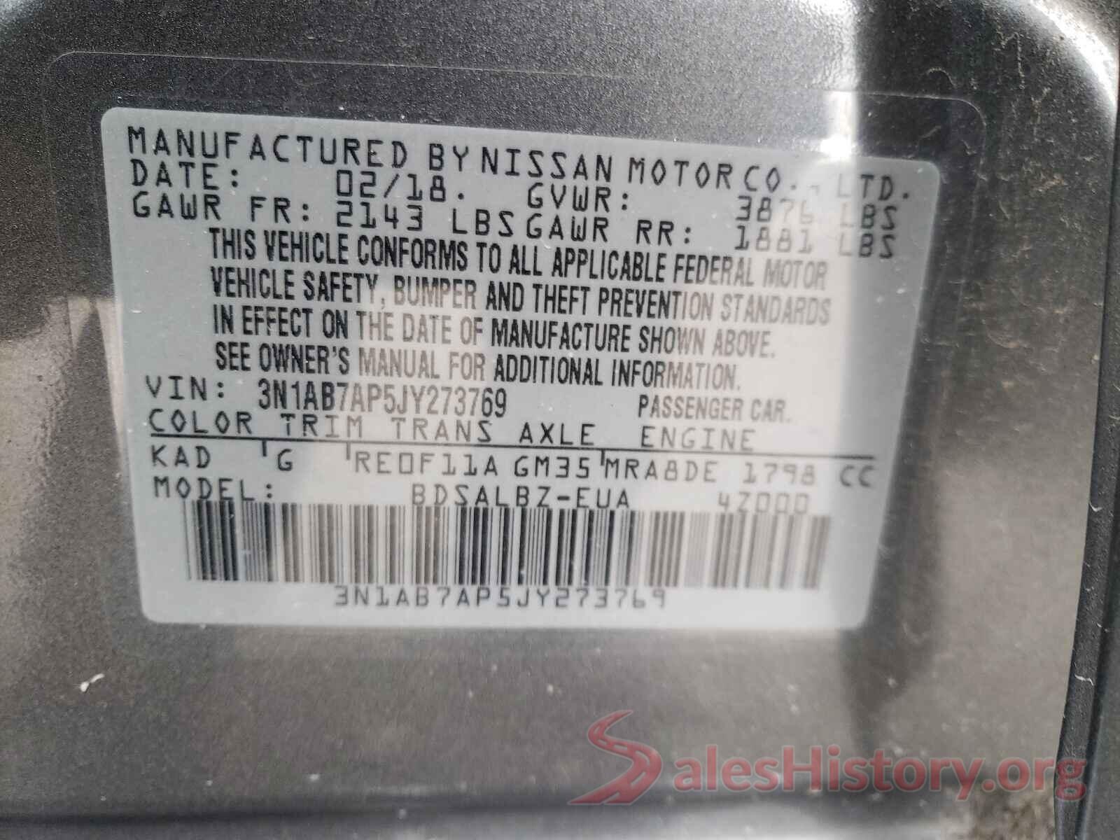 3N1AB7AP5JY273769 2018 NISSAN SENTRA