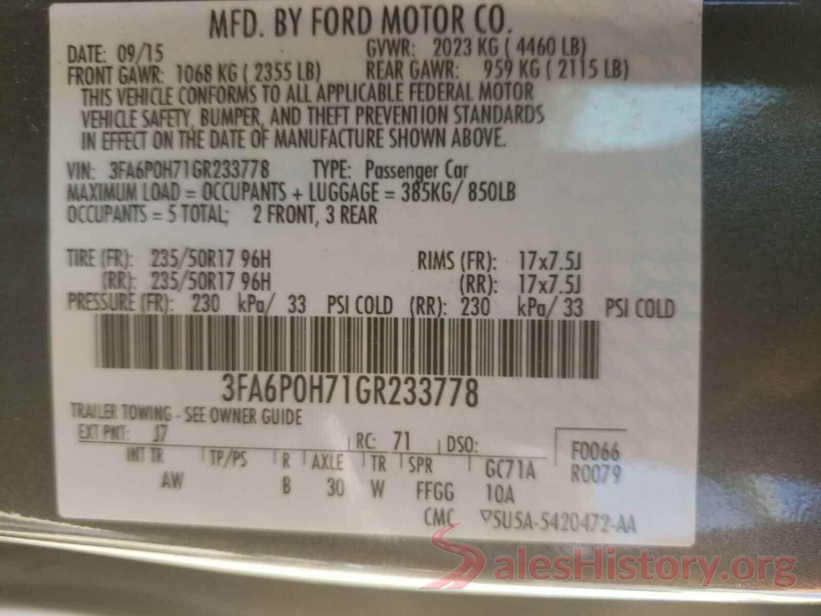 3FA6P0H71GR233778 2016 FORD FUSION