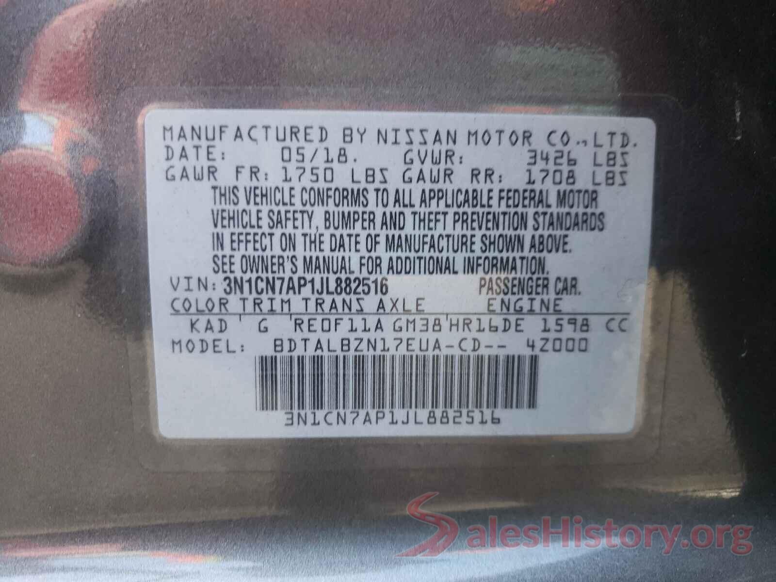 3N1CN7AP1JL882516 2018 NISSAN VERSA