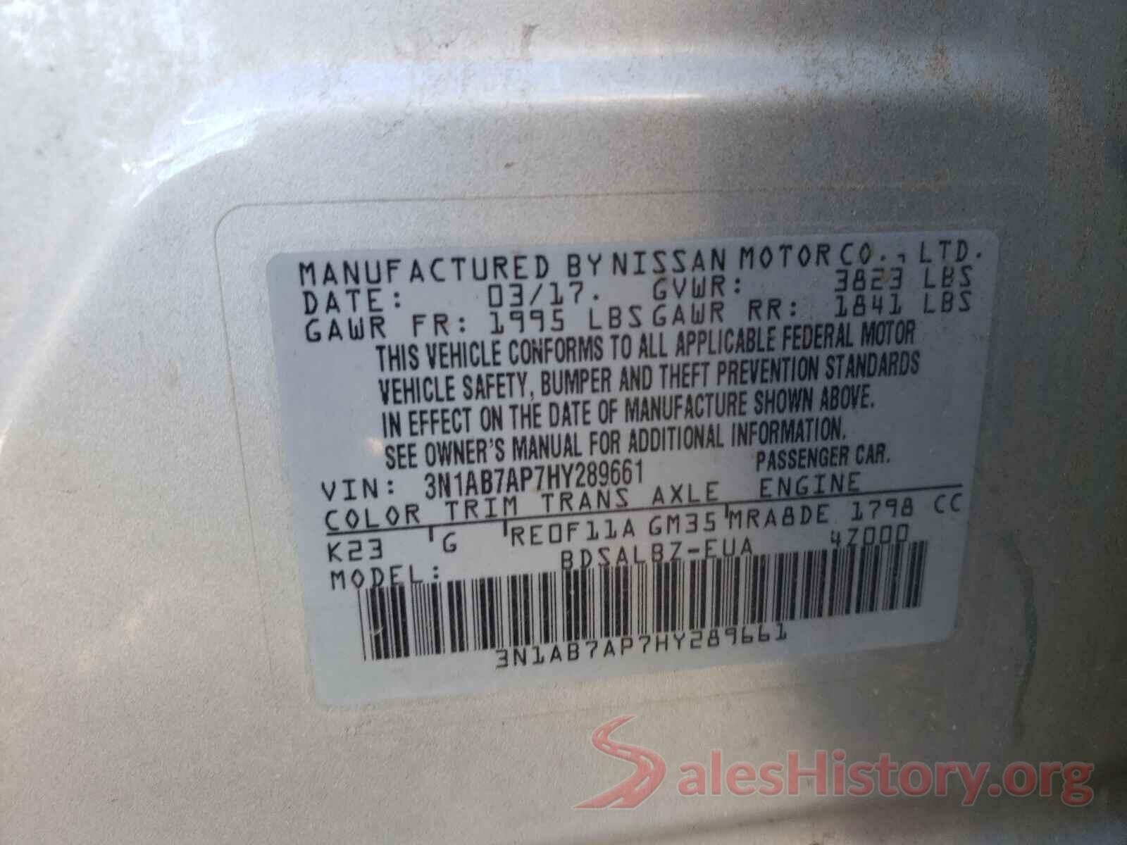 3N1AB7AP7HY289661 2017 NISSAN SENTRA