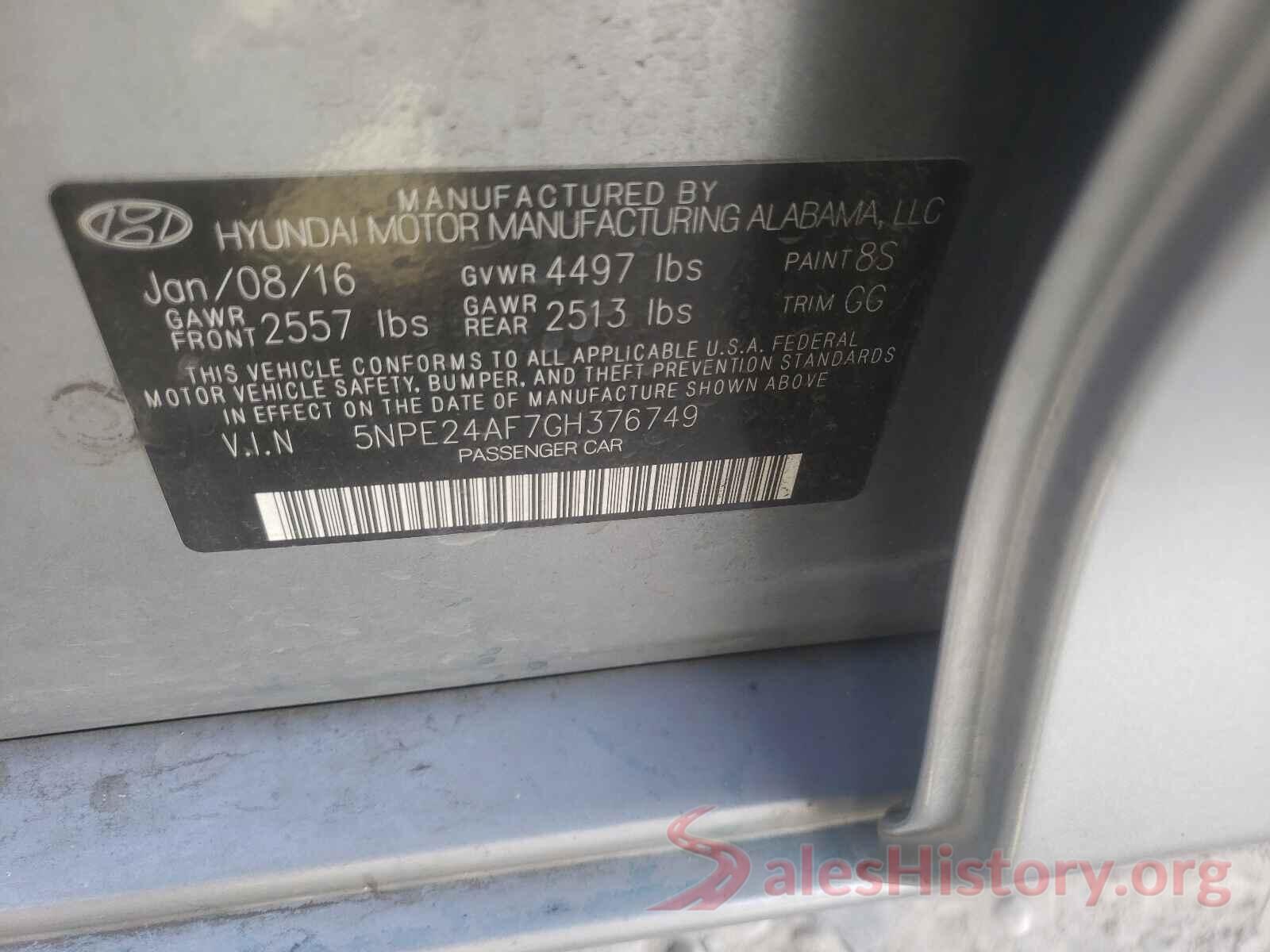 5NPE24AF7GH376749 2016 HYUNDAI SONATA