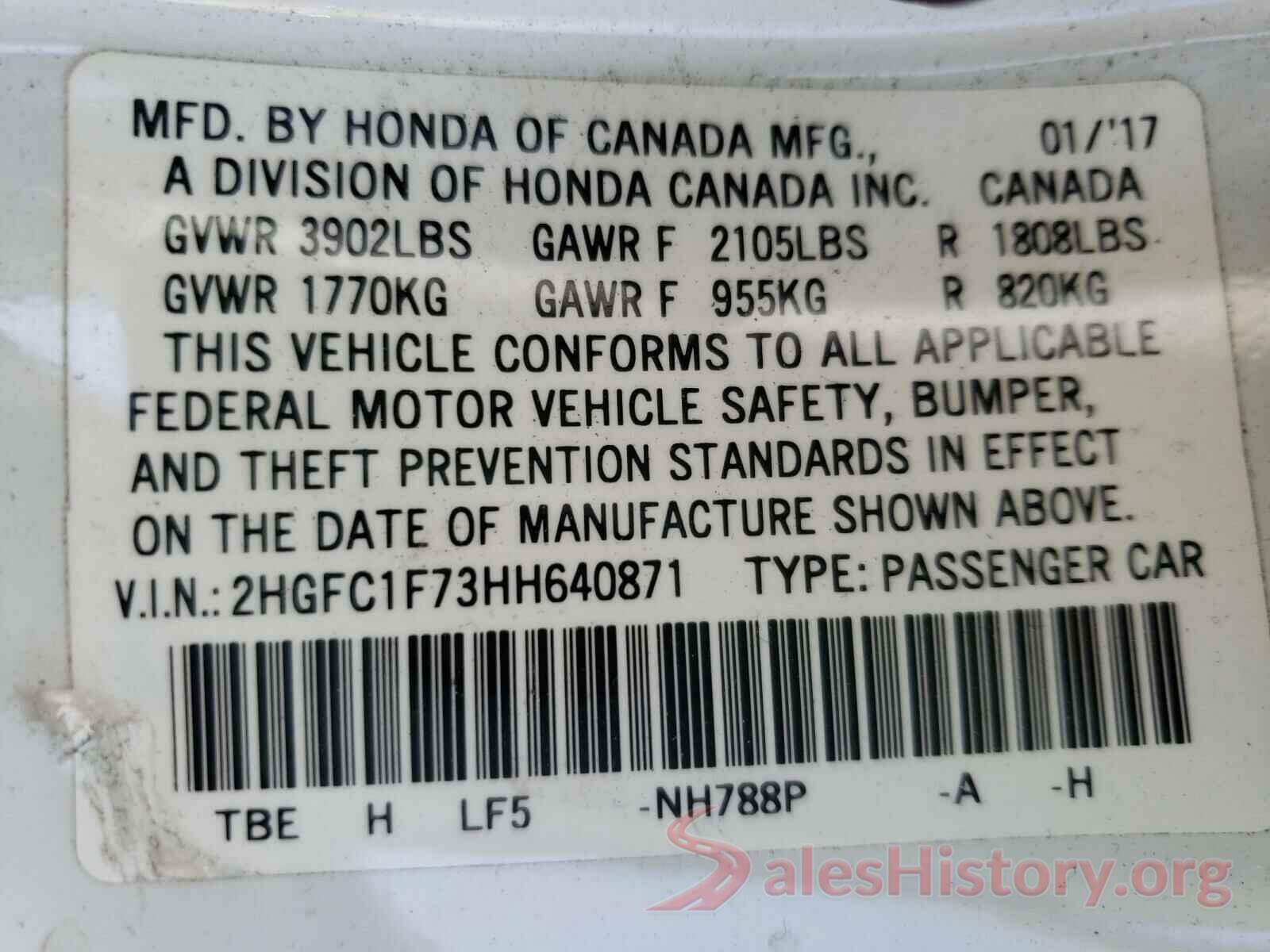 2HGFC1F73HH640871 2017 HONDA CIVIC