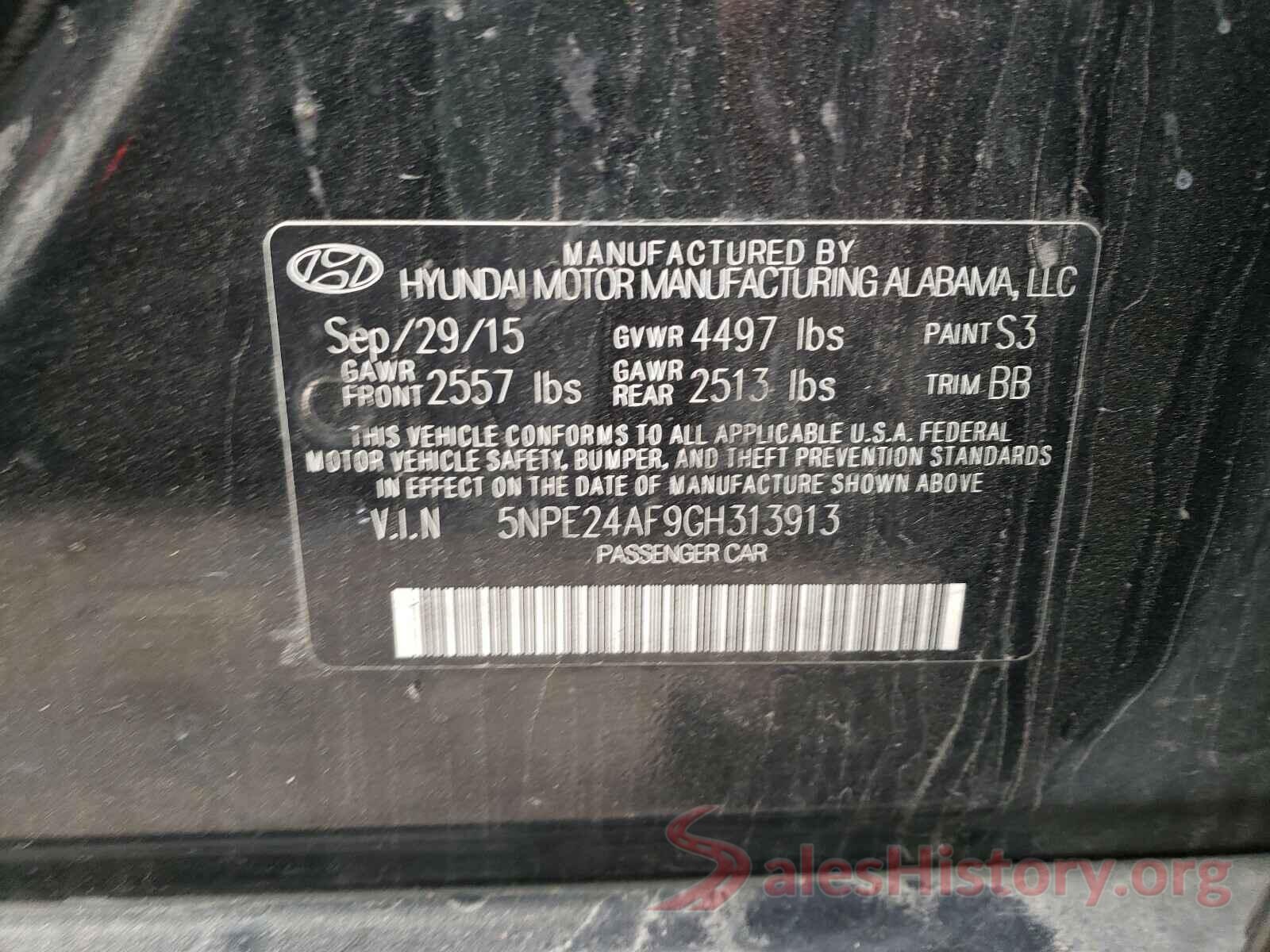 5NPE24AF9GH313913 2016 HYUNDAI SONATA