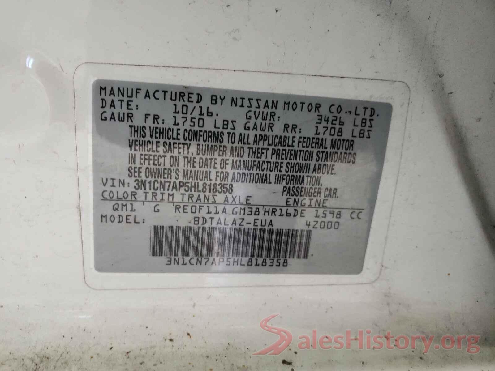 3N1CN7AP5HL818358 2017 NISSAN VERSA