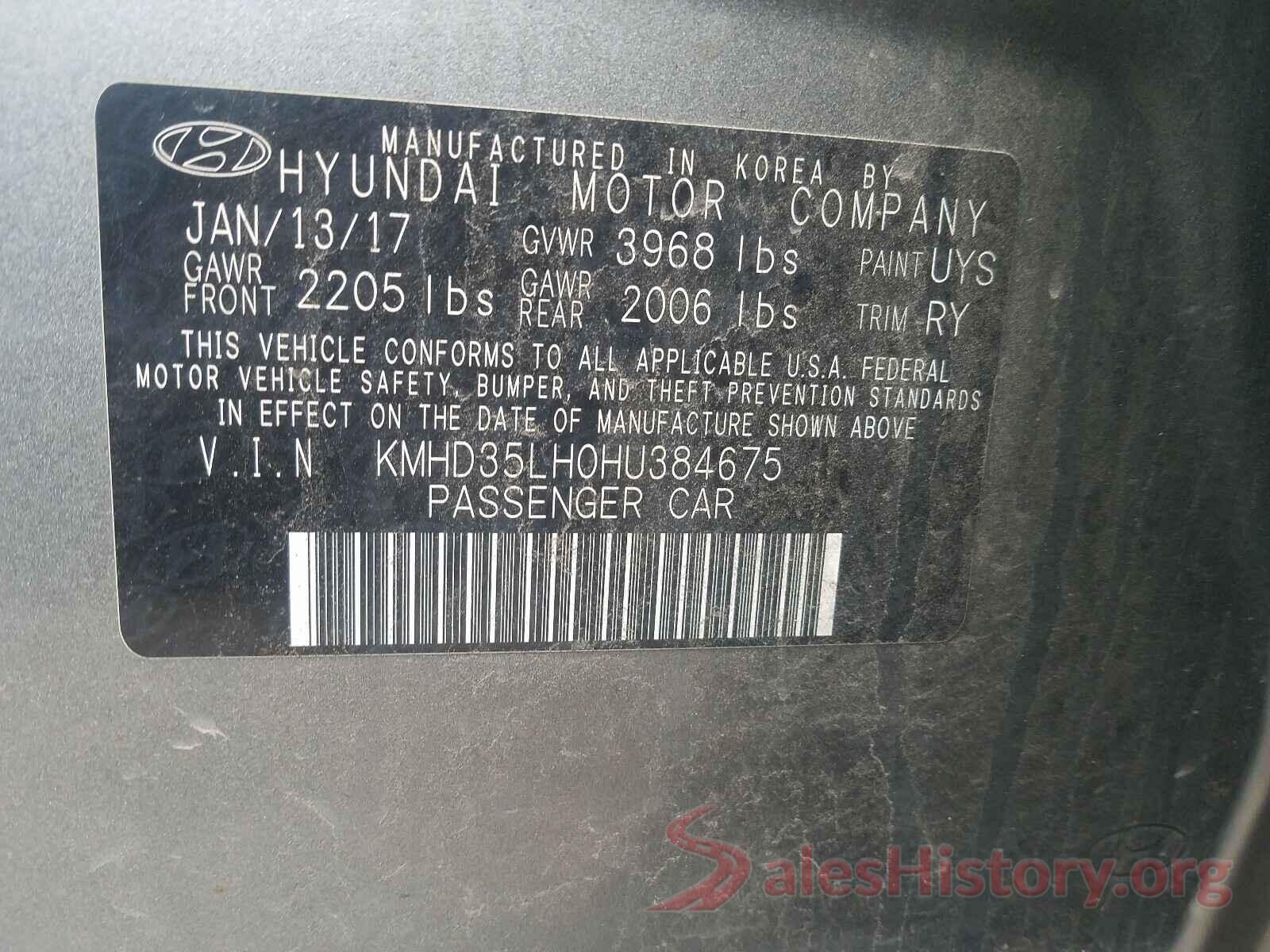 KMHD35LH0HU384675 2017 HYUNDAI ELANTRA