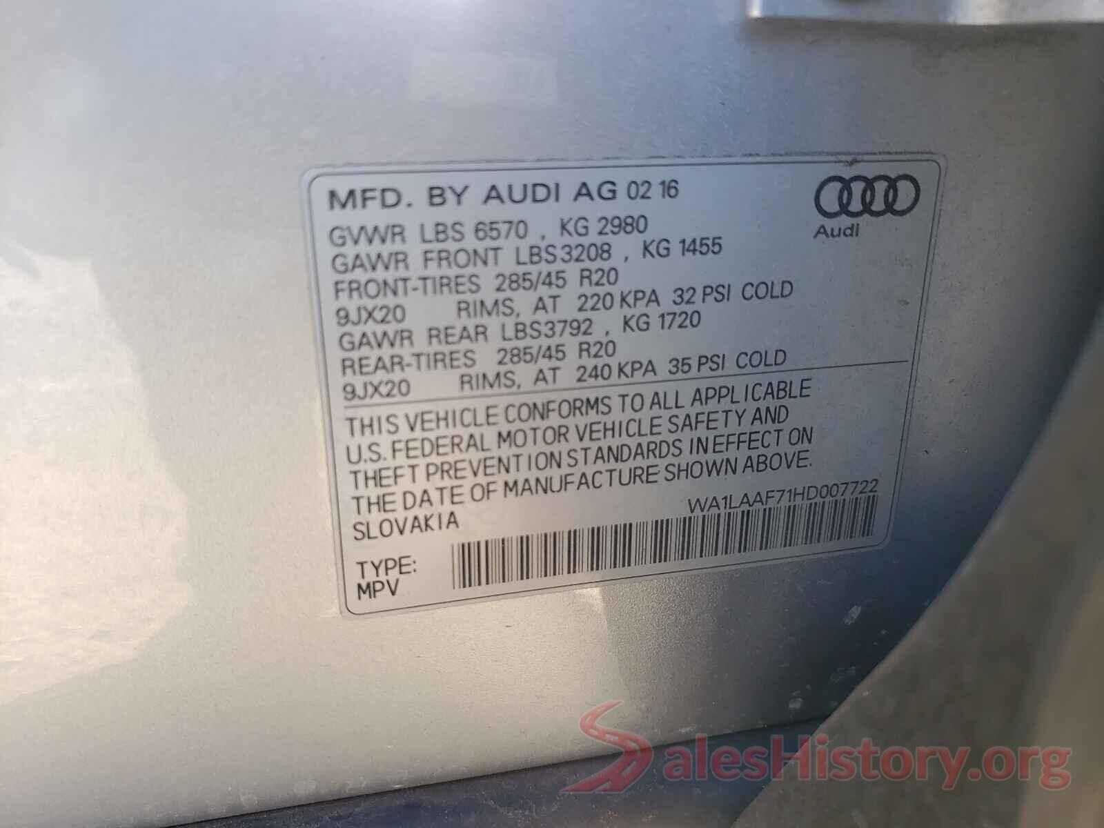 WA1LAAF71HD007722 2017 AUDI Q7