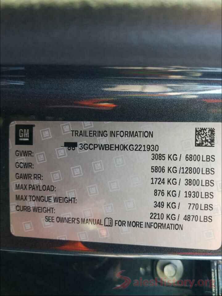 3GCPWBEH0KG221930 2019 CHEVROLET SILVERADO