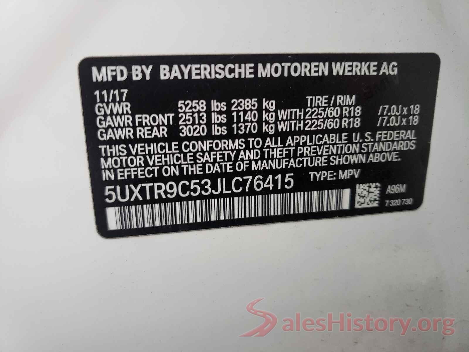 5UXTR9C53JLC76415 2018 BMW X3