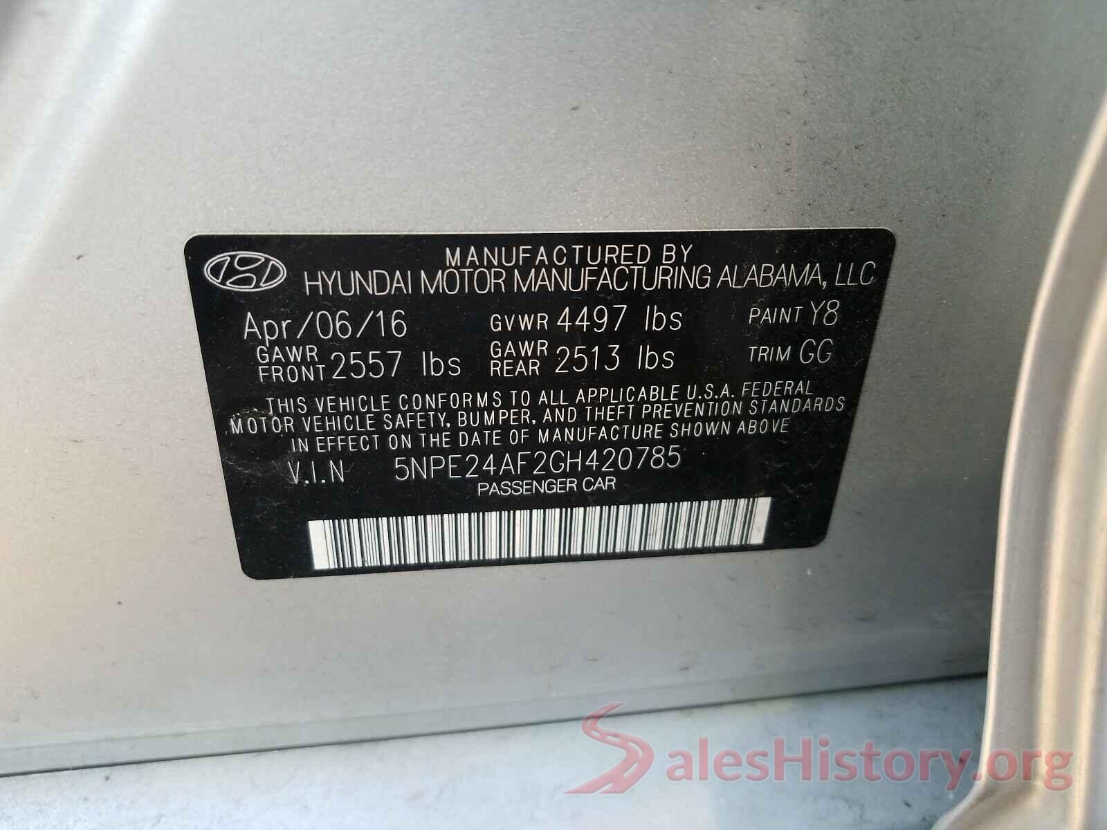 5NPE24AF2GH420785 2016 HYUNDAI SONATA