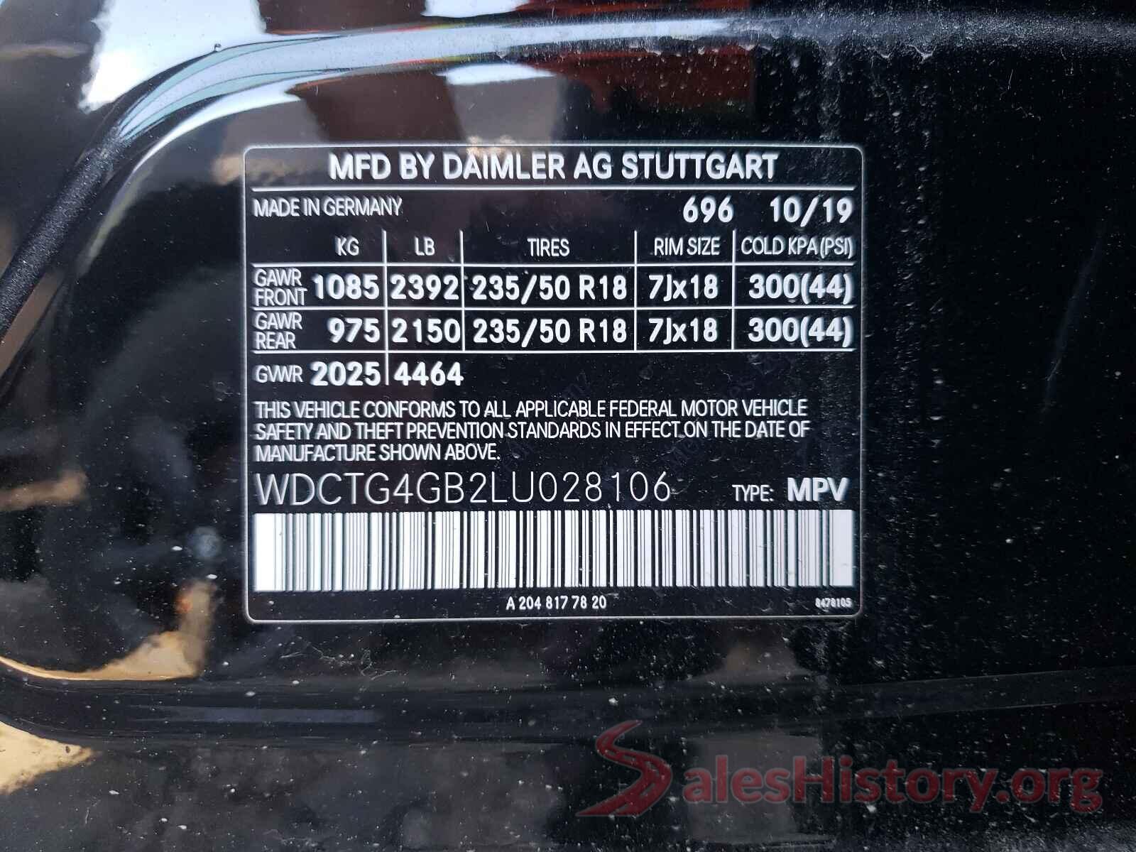 WDCTG4GB2LU028106 2020 MERCEDES-BENZ GLA-CLASS