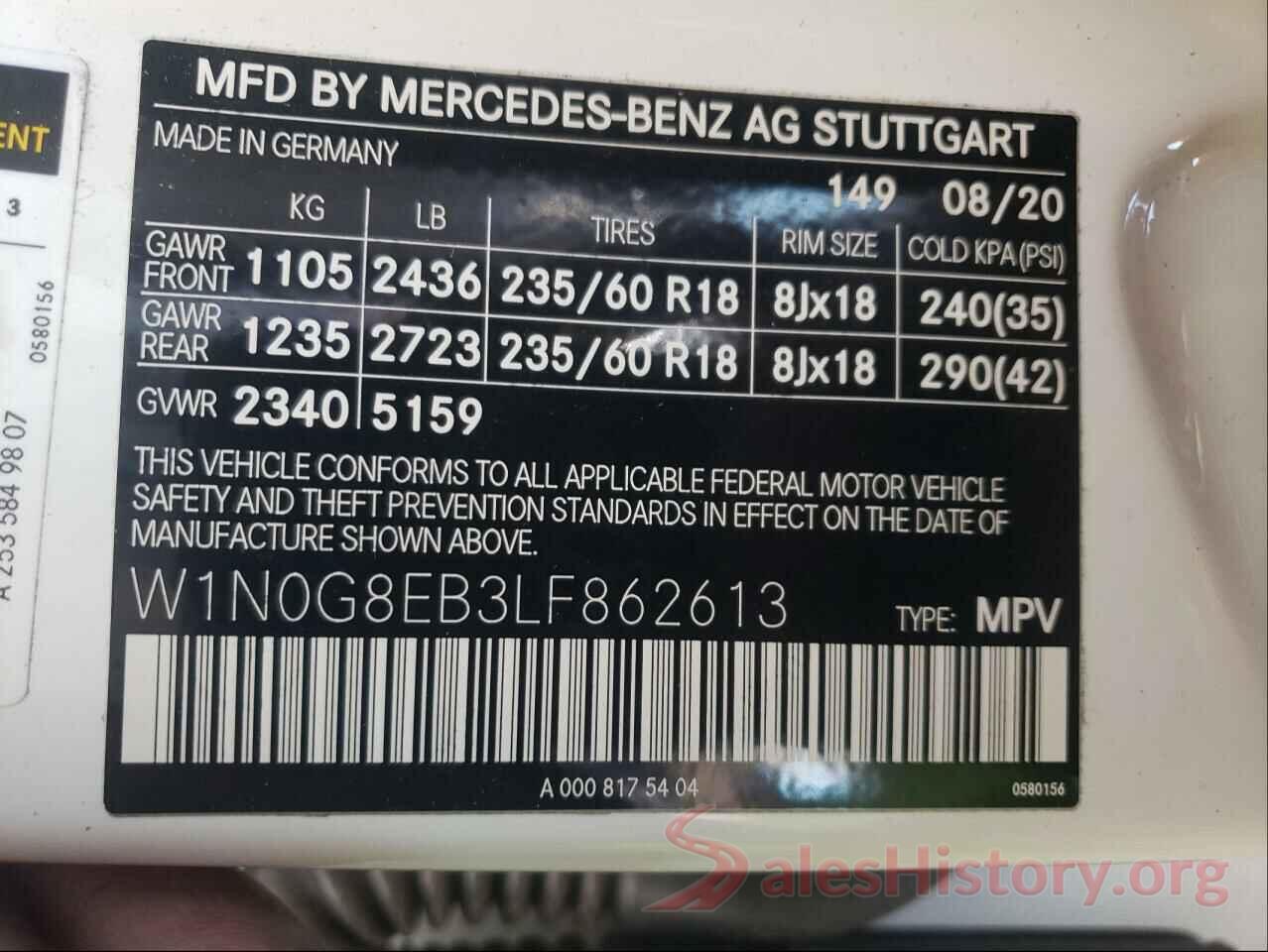 W1N0G8EB3LF862613 2020 MERCEDES-BENZ GLC-CLASS