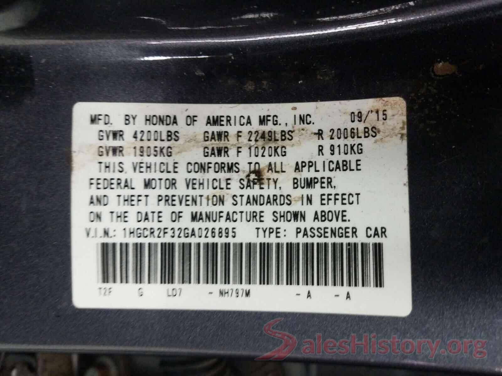 1HGCR2F32GA026895 2016 HONDA ACCORD