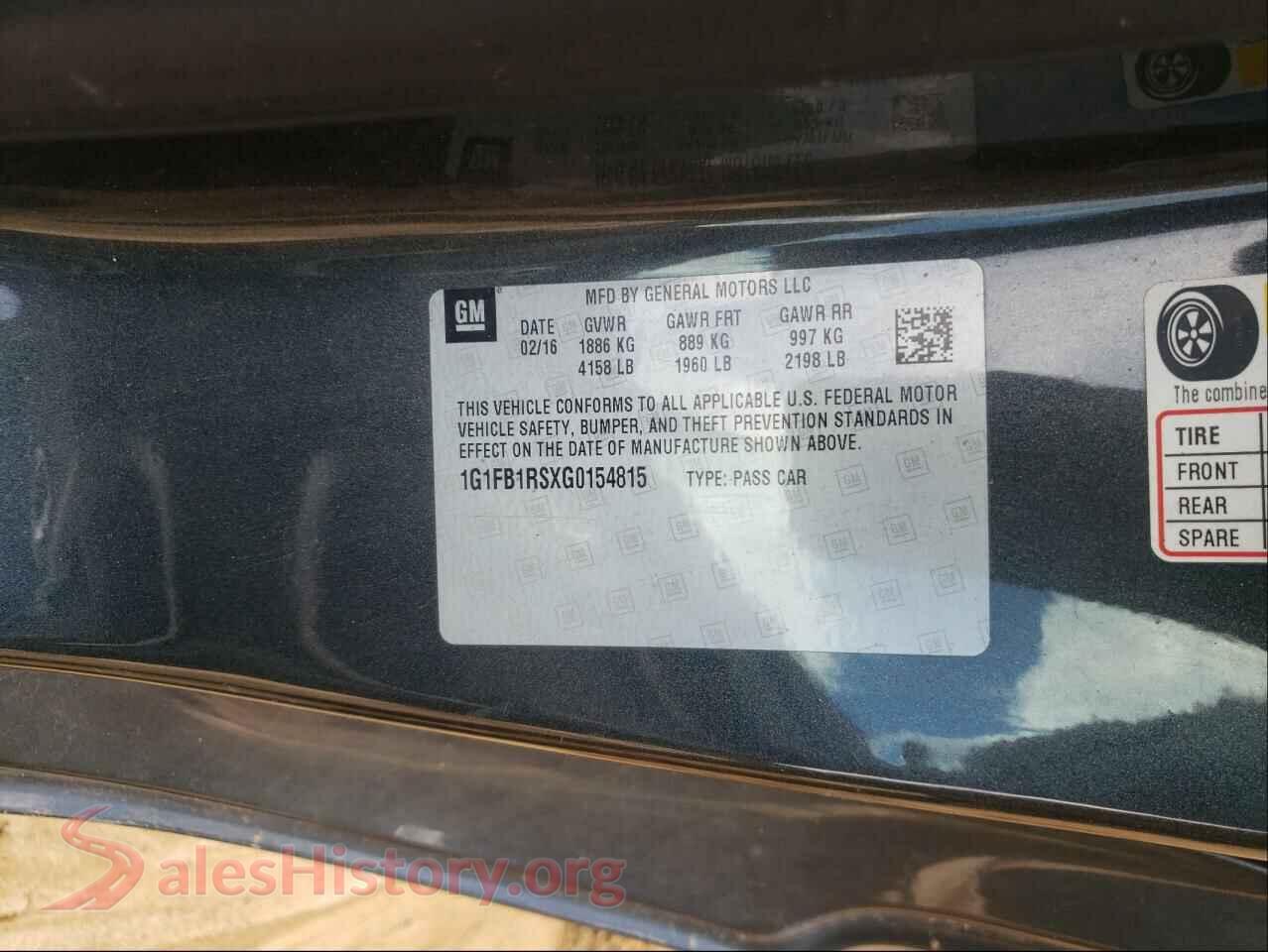 2016 CHEVROLET CAMARO VIN 1G1FB1RSXG0154815, odometer mileage