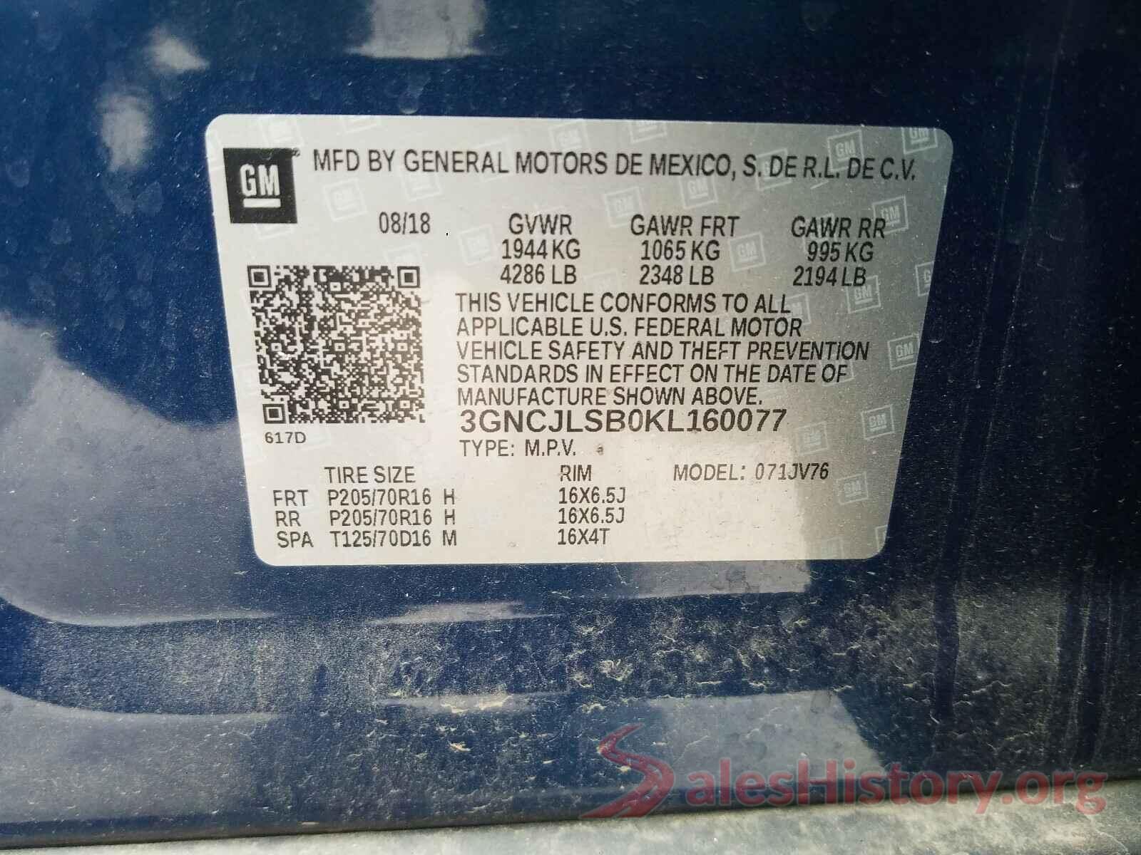 3GNCJLSB0KL160077 2019 CHEVROLET TRAX