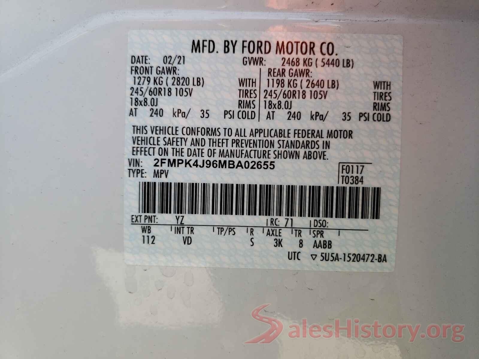 2FMPK4J96MBA02655 2021 FORD EDGE