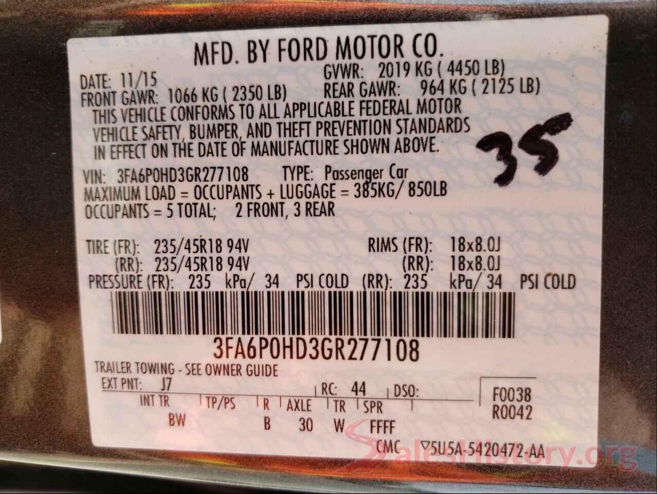 3FA6P0HD3GR277108 2016 FORD FUSION